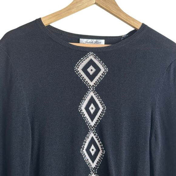 VTG Judith Hart Women Silk Blend Sweater LP Black Sequins Geometric Mature Boho - Picture 4 of 7